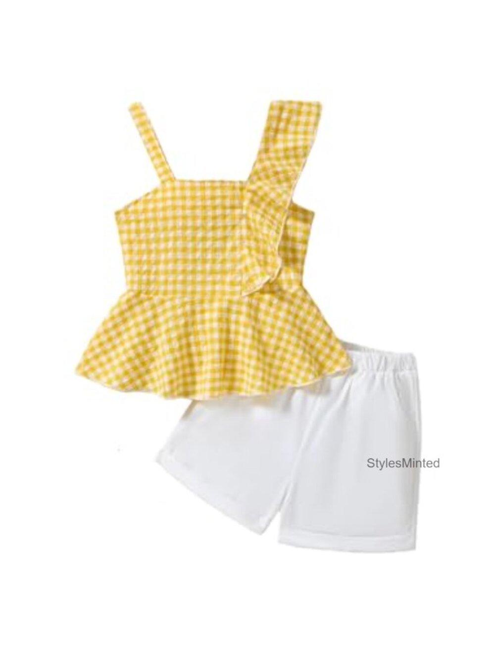 Girls 2 Piece Cotton Blend Ruffle Top and Pocket Shorts Summer Outfit Set